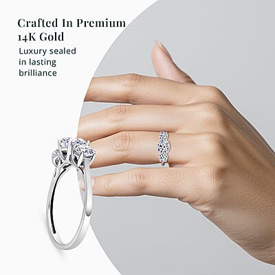 Luxoro 14K White Gold Luxuriant Lab Grown Diamond (G-H, SI) Trilogy Ring (Size 10.0) 1.50 ctw