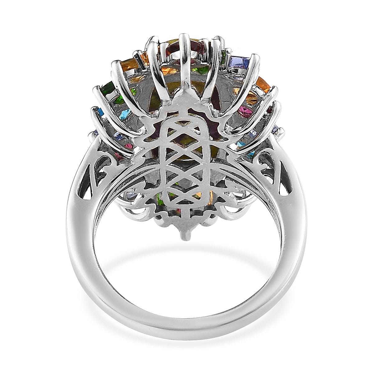 Tasmanian Stichtite and Multi Gemstone Elongated Ring in Platinum Over Sterling Silver (Size 10.0) 8.50 ctw image number 4