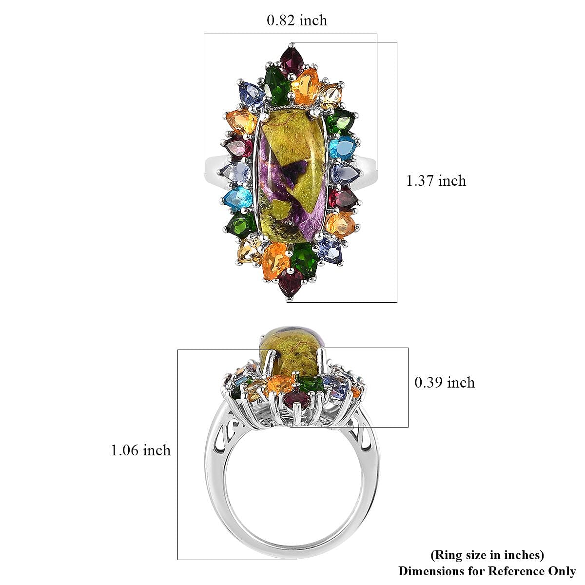 Tasmanian Stichtite and Multi Gemstone Elongated Ring in Platinum Over Sterling Silver (Size 10.0) 8.50 ctw image number 5