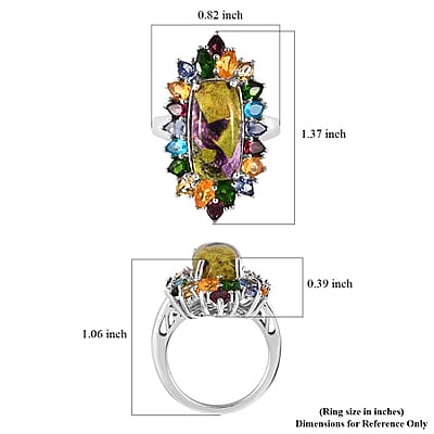 Tasmanian Stichtite and Multi Gemstone Elongated Ring in Platinum Over Sterling Silver (Size 10.0) 8.50 ctw