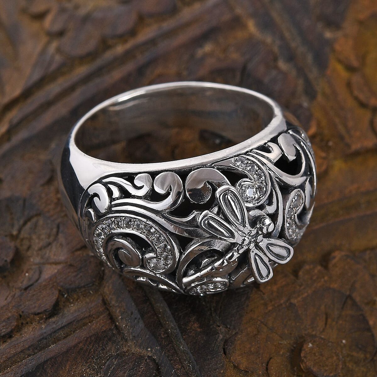 BALI LEGACY Natural White Zircon Dragonfly Ring in Sterling Silver 12.10 Grams 0.60 ctw image number 1