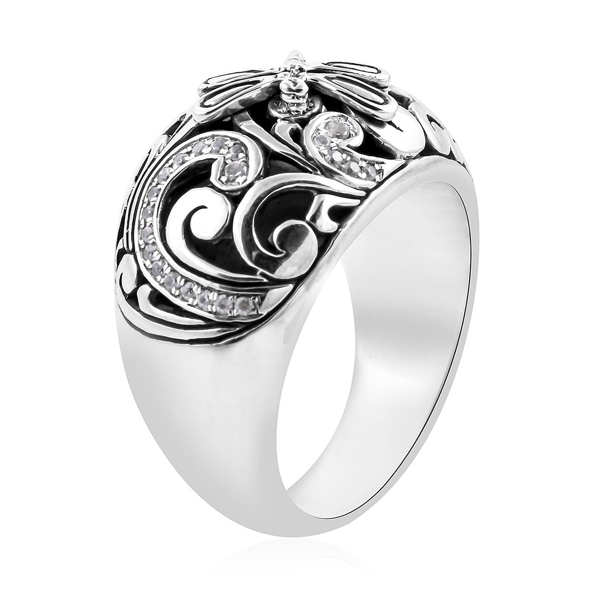 BALI LEGACY Natural White Zircon Dragonfly Ring in Sterling Silver 12.10 Grams 0.60 ctw image number 3