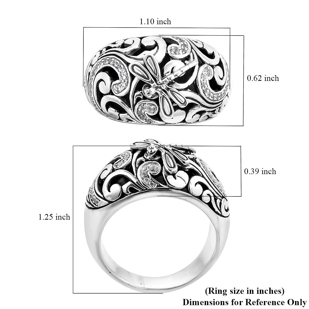 BALI LEGACY Natural White Zircon Dragonfly Ring in Sterling Silver 12.10 Grams 0.60 ctw image number 5