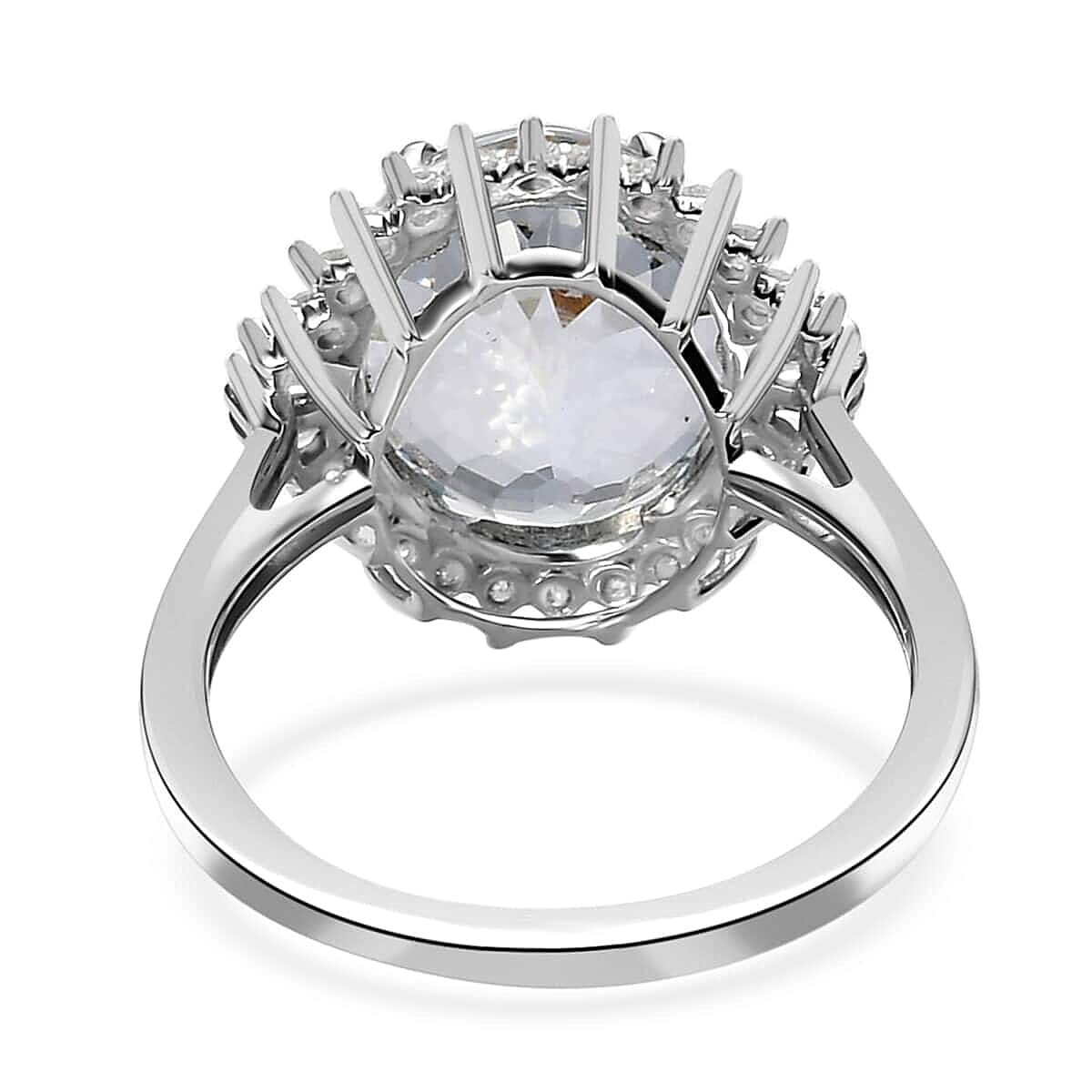 Luxoro 10K White Gold Premium Mangoro Aquamarine, Diamond (0.30 cts) Sunburst Ring (Size 10.0) 4.35 ctw image number 4