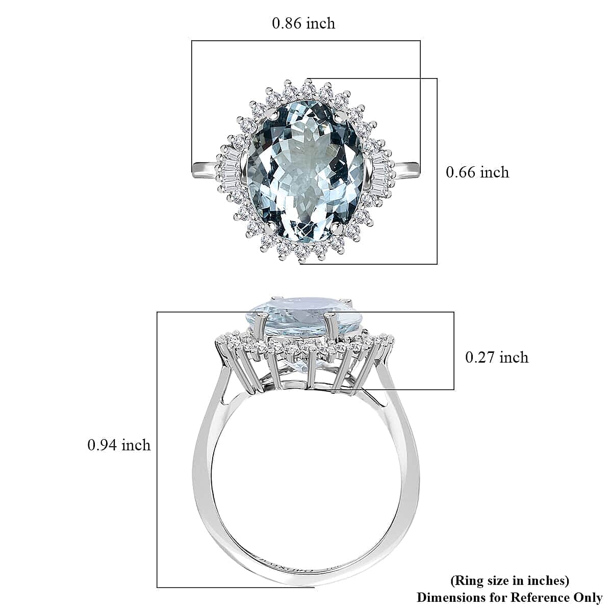 Luxoro 10K White Gold Premium Mangoro Aquamarine, Diamond (0.30 cts) Sunburst Ring (Size 10.0) 4.35 ctw image number 5