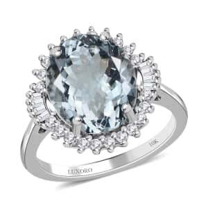 Luxoro 10K White Gold Premium Mangoro Aquamarine and Diamond Sunburst Ring (Size 7.0) 4.35 ctw
