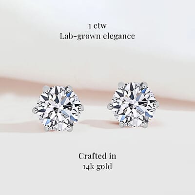 14K White Gold Luxuriant Lab Grown Diamond G-H SI Solitaire Stud Earrings 1.00 ctw