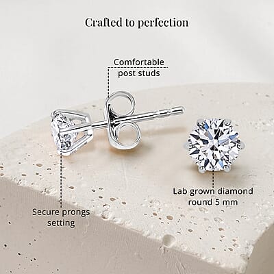 14K White Gold Luxuriant Lab Grown Diamond G-H SI Solitaire Stud Earrings 1.00 ctw