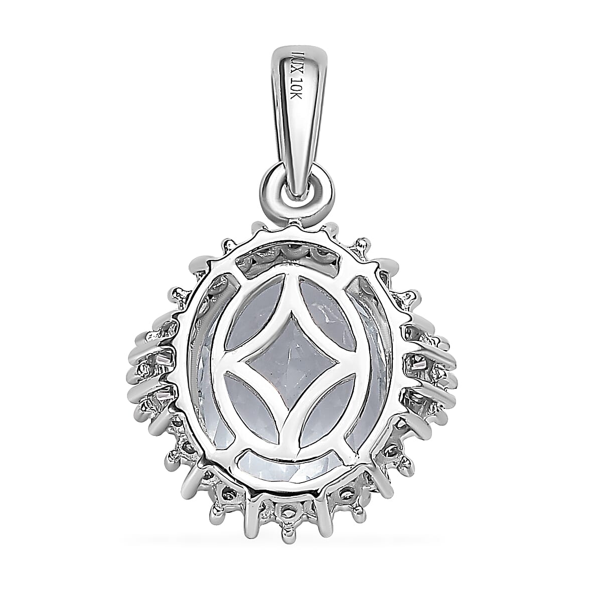 Luxoro 10K White Gold Premium Mangoro Aquamarine and Diamond Sunburst Pendant without Chain 4.25 ctw image number 4