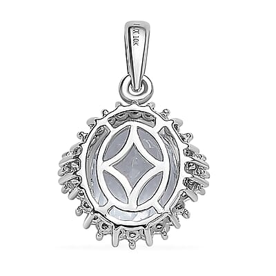 Luxoro 10K White Gold Premium Mangoro Aquamarine and Diamond Sunburst Pendant without Chain 4.25 ctw