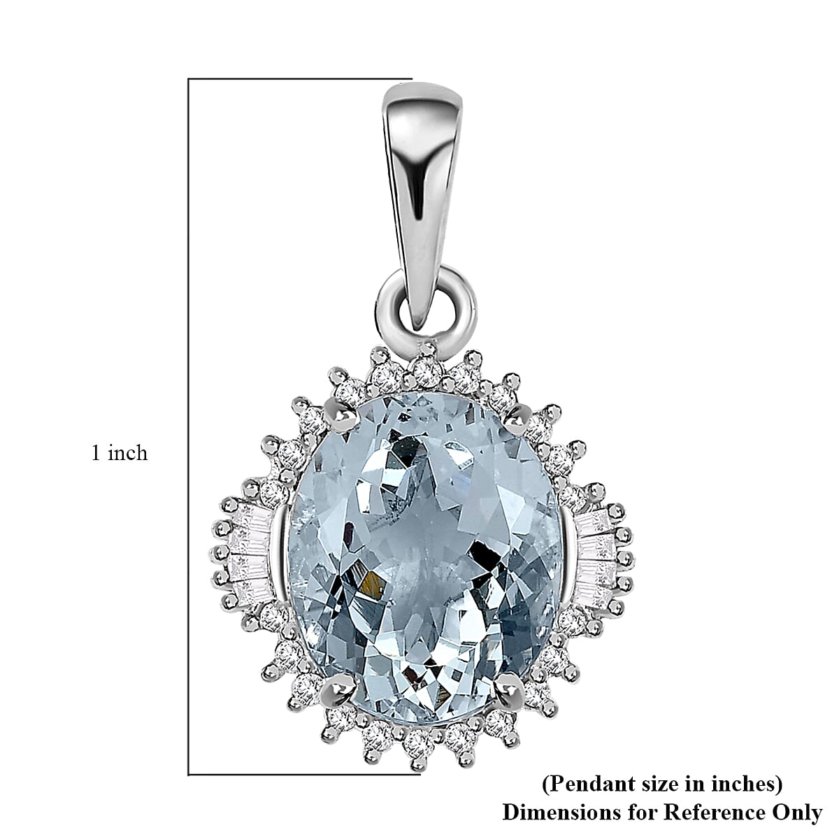 Luxoro 10K White Gold Premium Mangoro Aquamarine and Diamond Sunburst Pendant without Chain 4.25 ctw