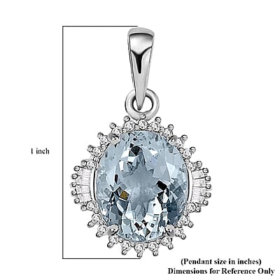 Luxoro 10K White Gold Premium Mangoro Aquamarine and Diamond Sunburst Pendant without Chain 4.25 ctw