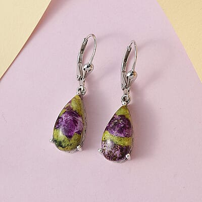 Tasmanian Stichtite 8.10 ctw Lever Back Earrings in Platinum Over Sterling Silver