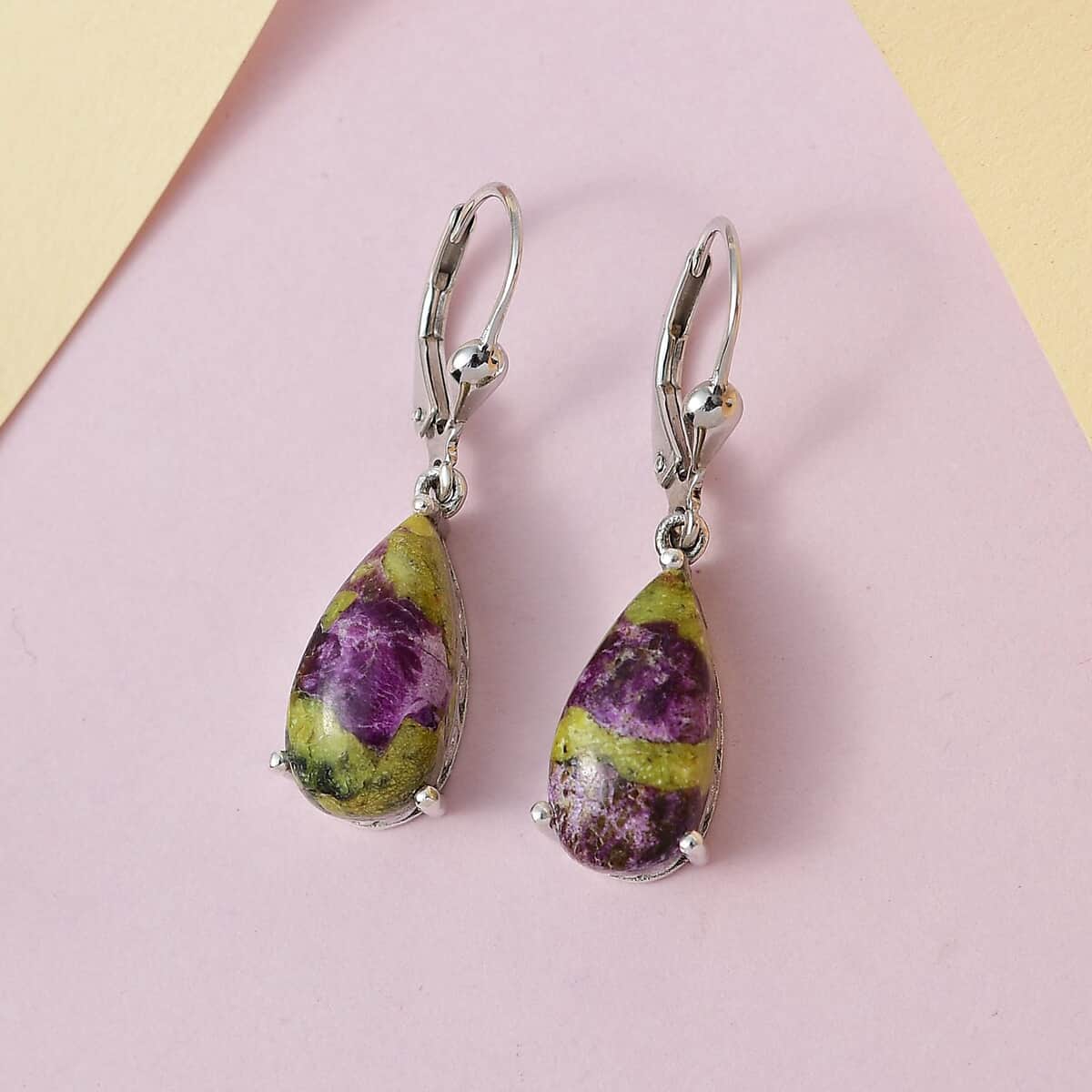 Tasmanian Stichtite Lever Back Earrings in Platinum Over Sterling Silver 8.10 ctw image number 1