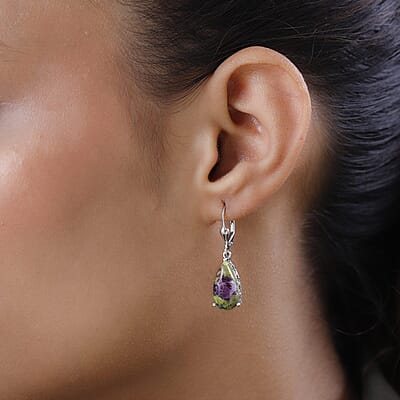 Tasmanian Stichtite 8.10 ctw Lever Back Earrings in Platinum Over Sterling Silver