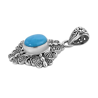 Bali Legacy Sleeping Beauty Turquoise Butterfly & Floral Pendant in Sterling Silver 2.25 ctw