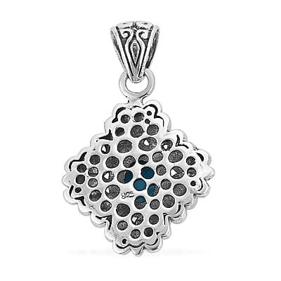 Bali Legacy Sleeping Beauty Turquoise Butterfly & Floral Pendant in Sterling Silver 2.25 ctw