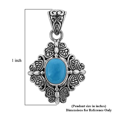 Bali Legacy Sleeping Beauty Turquoise Butterfly & Floral Pendant in Sterling Silver 2.25 ctw