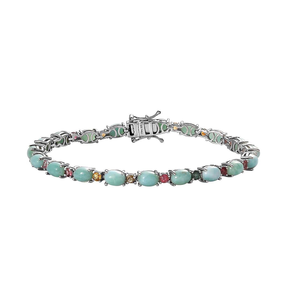 Larimar and Multi-Tourmaline Bracelet in Platinum Over Sterling Silver (8.00 In) 18.65 ctw image number 0