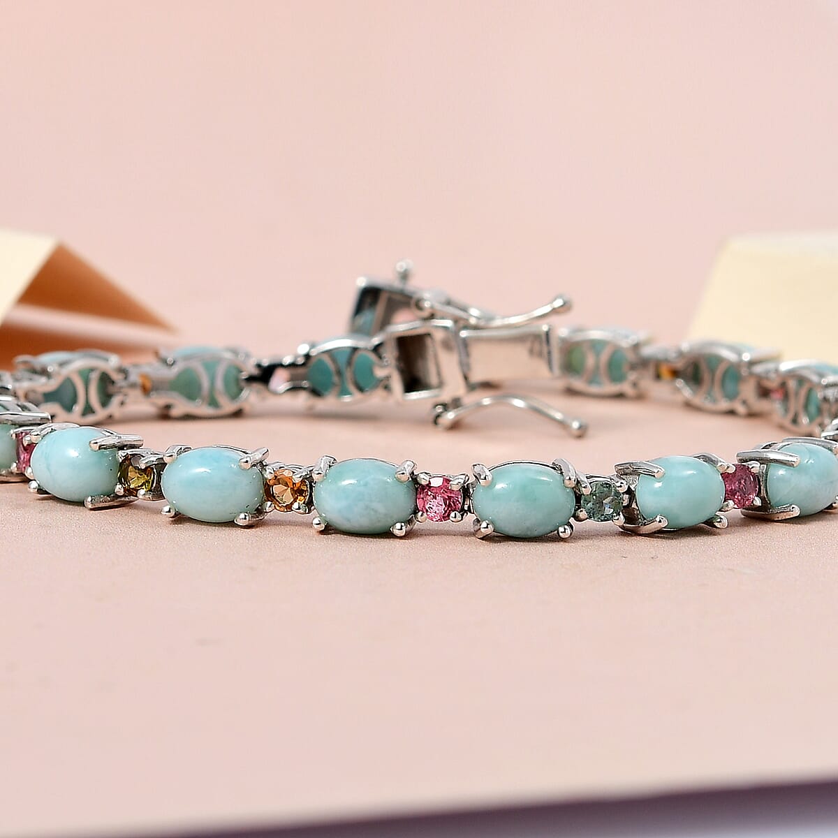 Larimar and Multi-Tourmaline Bracelet in Platinum Over Sterling Silver (8.00 In) 18.65 ctw image number 1