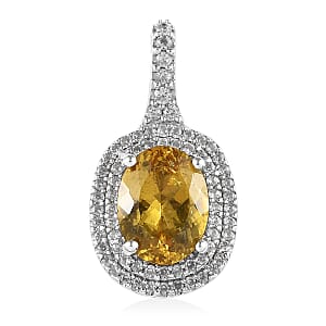 Brazilian Golden Apatite and White Zircon Pendant in Platinum Over Sterling Silver 2.15 ctw