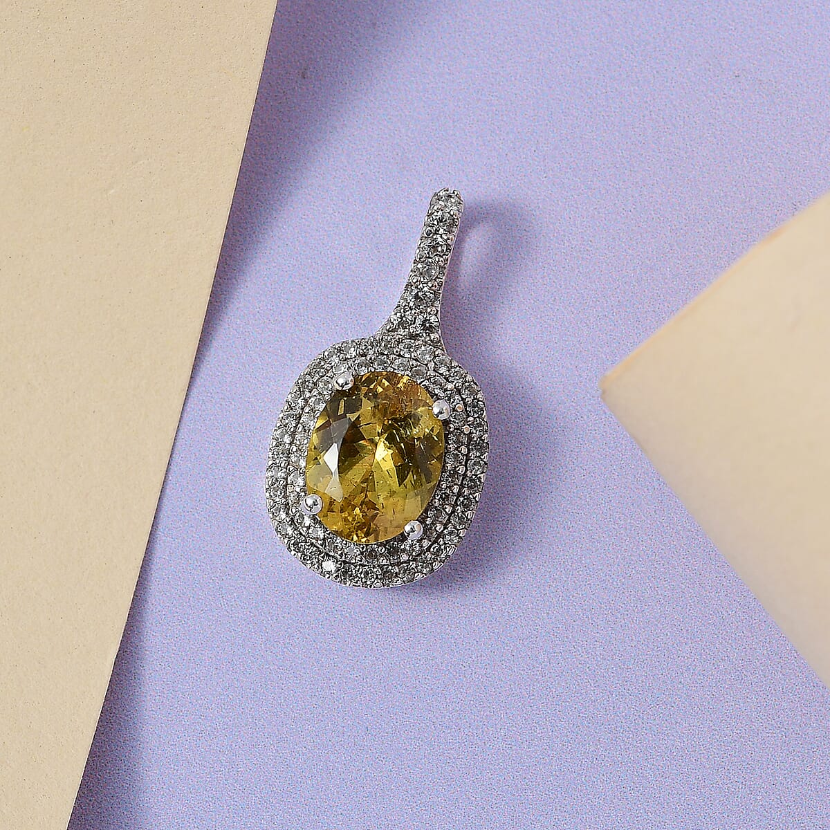 Brazilian Golden Apatite and White Zircon Pendant in Platinum Over Sterling Silver 2.15 ctw image number 1