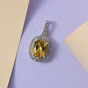 Brazilian Golden Apatite and White Zircon Pendant in Platinum Over Sterling Silver 2.15 ctw