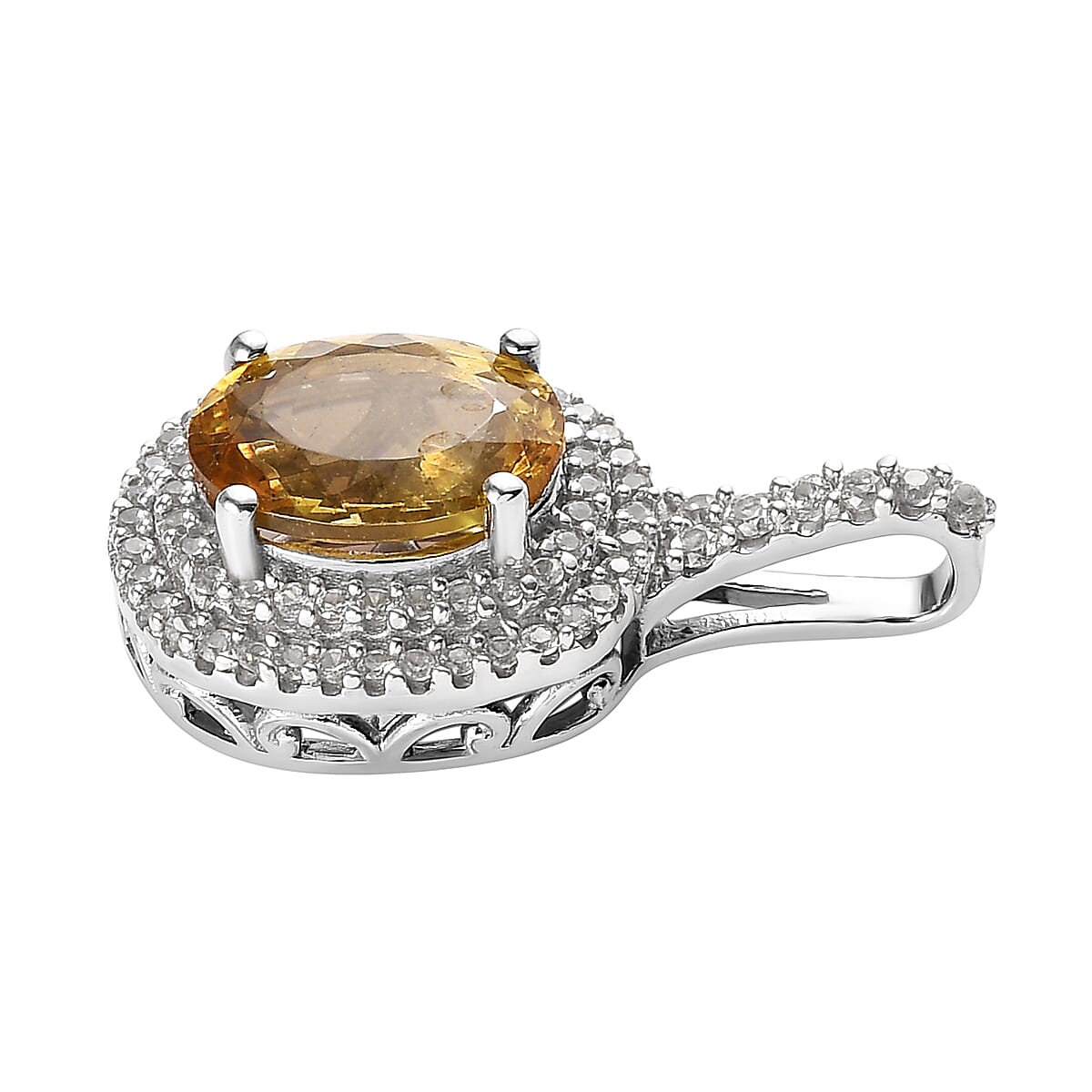 Brazilian Golden Apatite and White Zircon Pendant in Platinum Over Sterling Silver 2.15 ctw image number 3