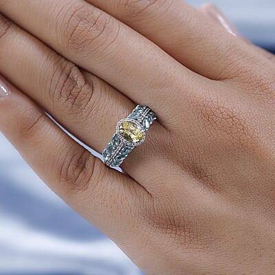 Brazilian Golden Apatite and Multi Gemstone Ring in Platinum Over Sterling Silver (Size 10.0) 2.10 ctw