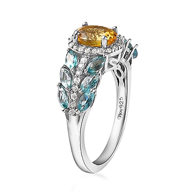 Brazilian Golden Apatite and Multi Gemstone Ring in Platinum Over Sterling Silver (Size 10.0) 2.10 ctw