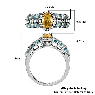 Brazilian Golden Apatite and Multi Gemstone Ring in Platinum Over Sterling Silver (Size 10.0) 2.10 ctw