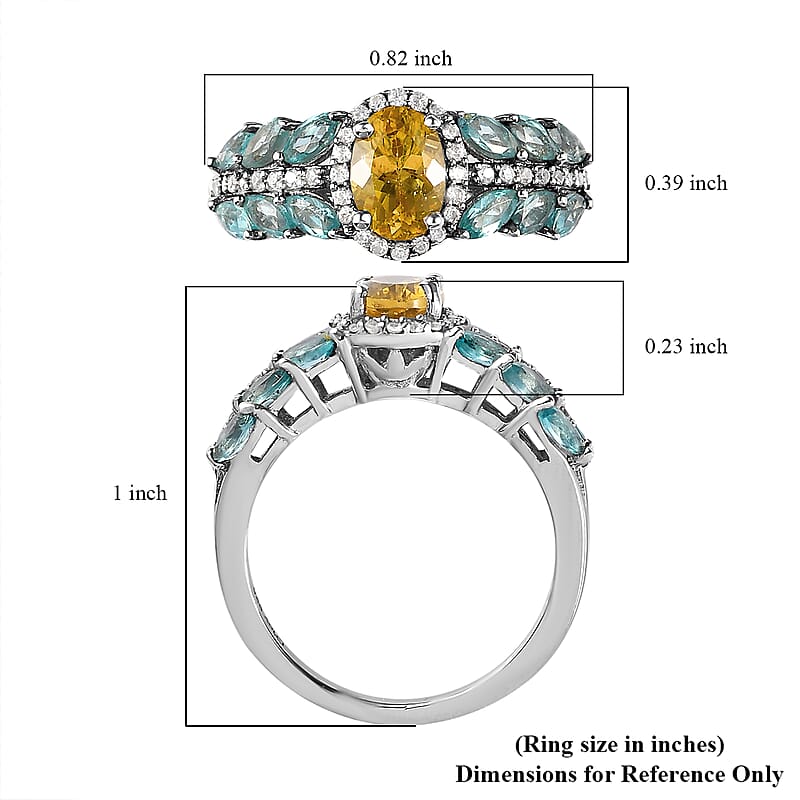 Brazilian Golden Apatite and Multi Gemstone Ring in Platinum Over Sterling Silver (Size 10.0) 2.10 ctw