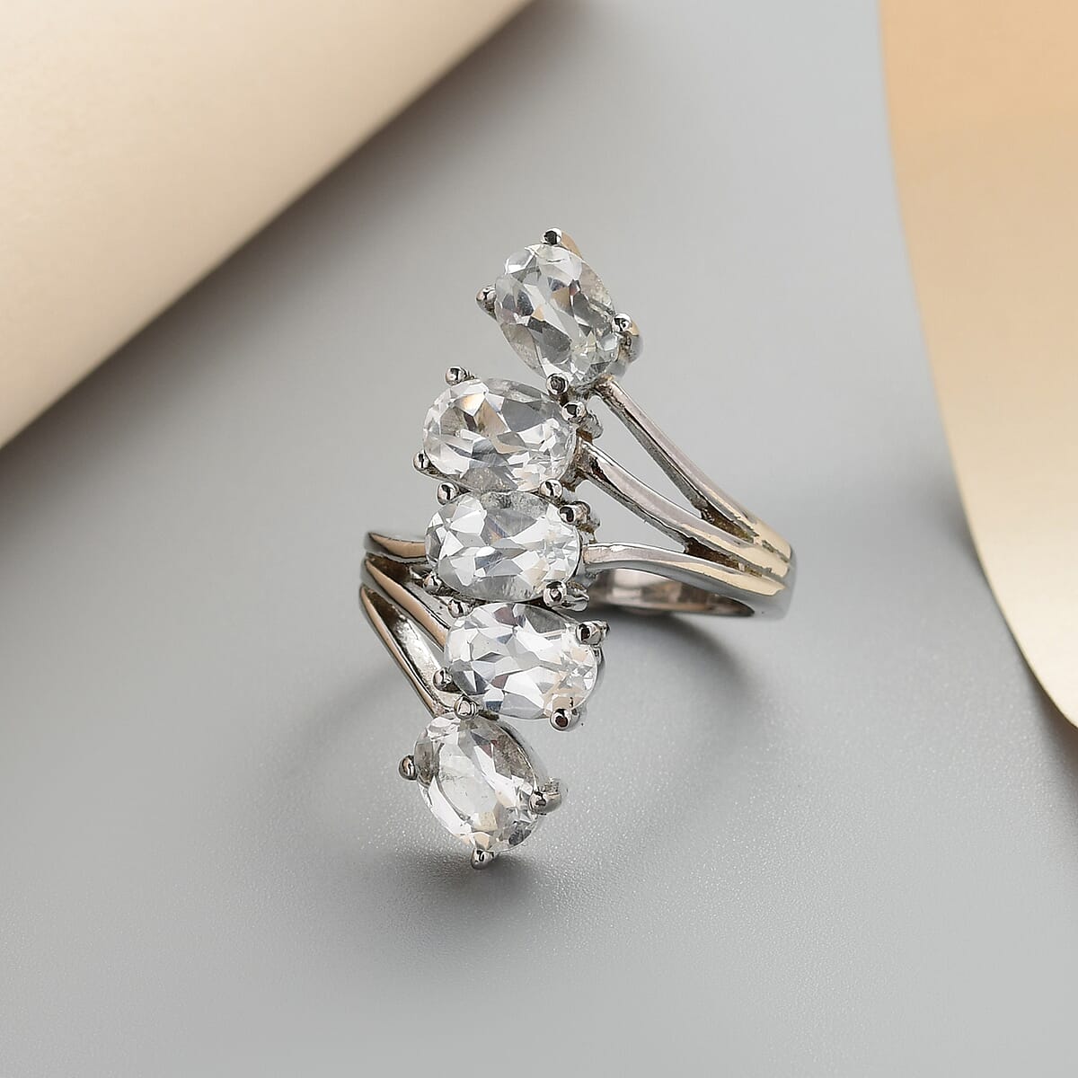 White Topaz 5 Stone Ring in Stainless Steel 4.75 ctw image number 1