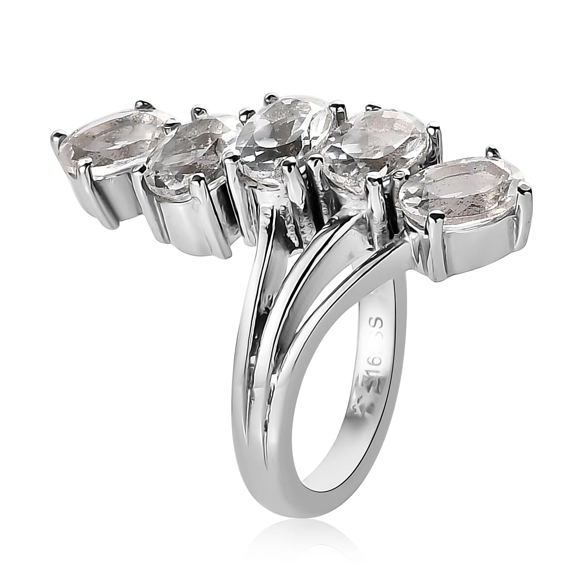 White Topaz 5 Stone Ring in Stainless Steel 4.75 ctw image number 3