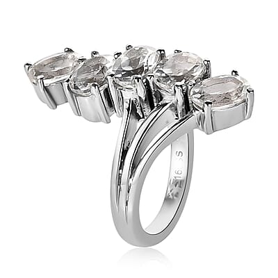 White Topaz 5 Stone Ring in Stainless Steel (Size 10.0) 4.75 ctw