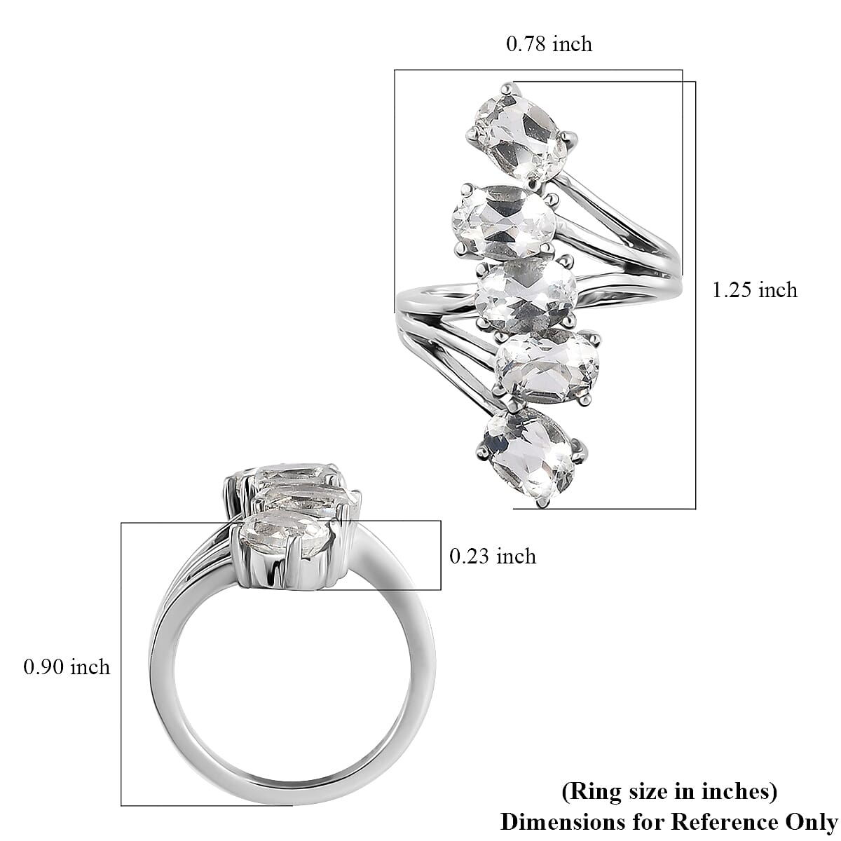White Topaz 5 Stone Ring in Stainless Steel 4.75 ctw image number 5
