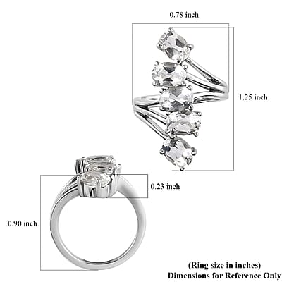White Topaz 5 Stone Ring in Stainless Steel (Size 10.0) 4.75 ctw