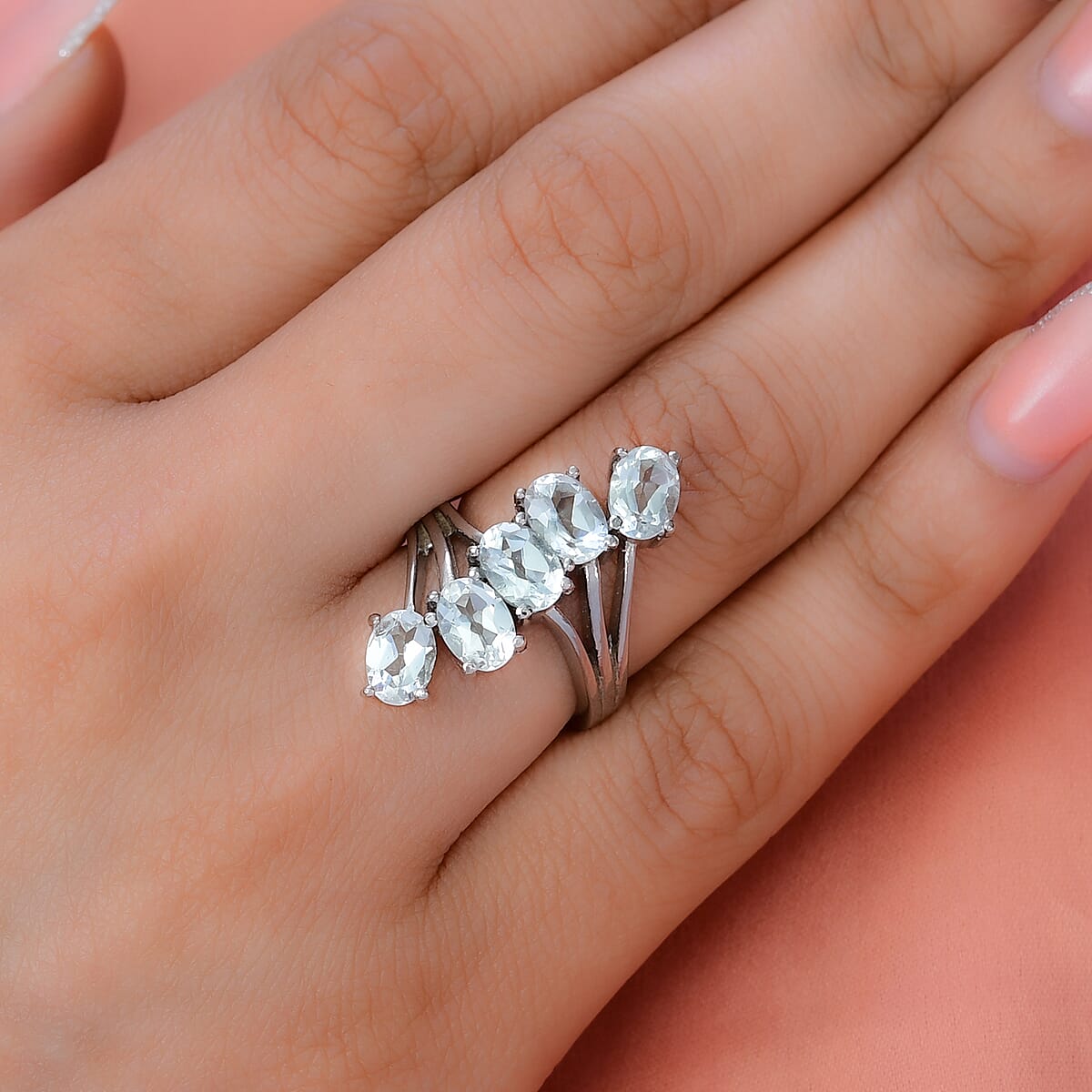 White Topaz 5 Stone Ring in Stainless Steel (Size 8.0) 4.75 ctw image number 2