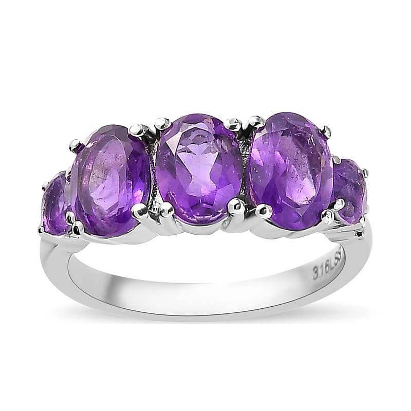 Amethyst and White Topaz Ring in Stainless Steel (Size 10.0) 1.50 ctw