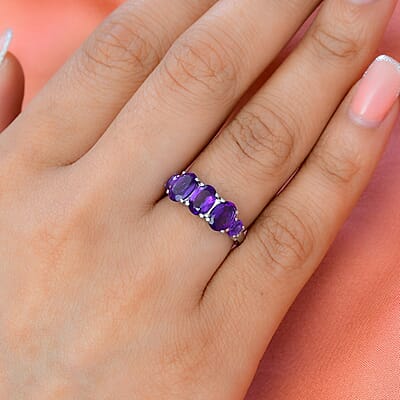 Amethyst and White Topaz Ring in Stainless Steel (Size 10.0) 1.50 ctw
