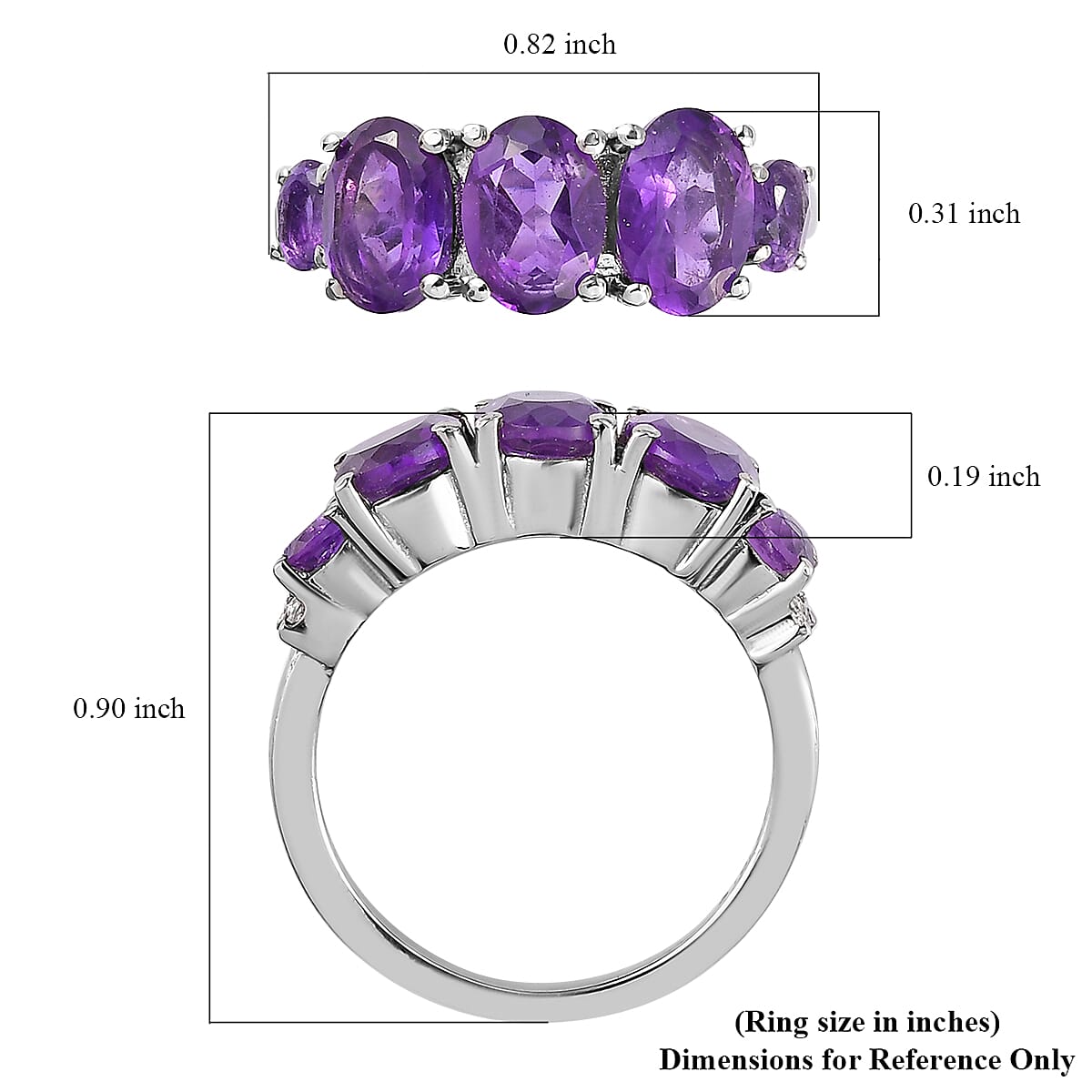 Amethyst, White Topaz Ring in Stainless Steel (Size 8.0) 1.50 ctw | Tarnish-Free, Waterproof, Sweat Proof Jewelry image number 5