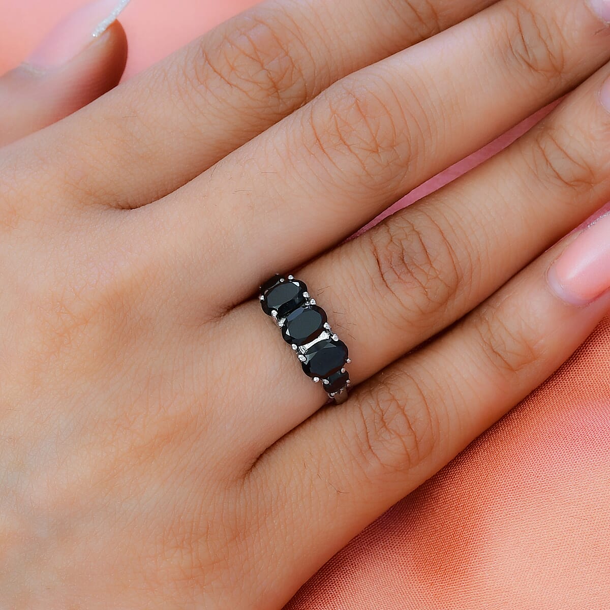 Thai Black Spinel and White Topaz Ring in Stainless Steel (Size 6.0) 2.50 ctw image number 1