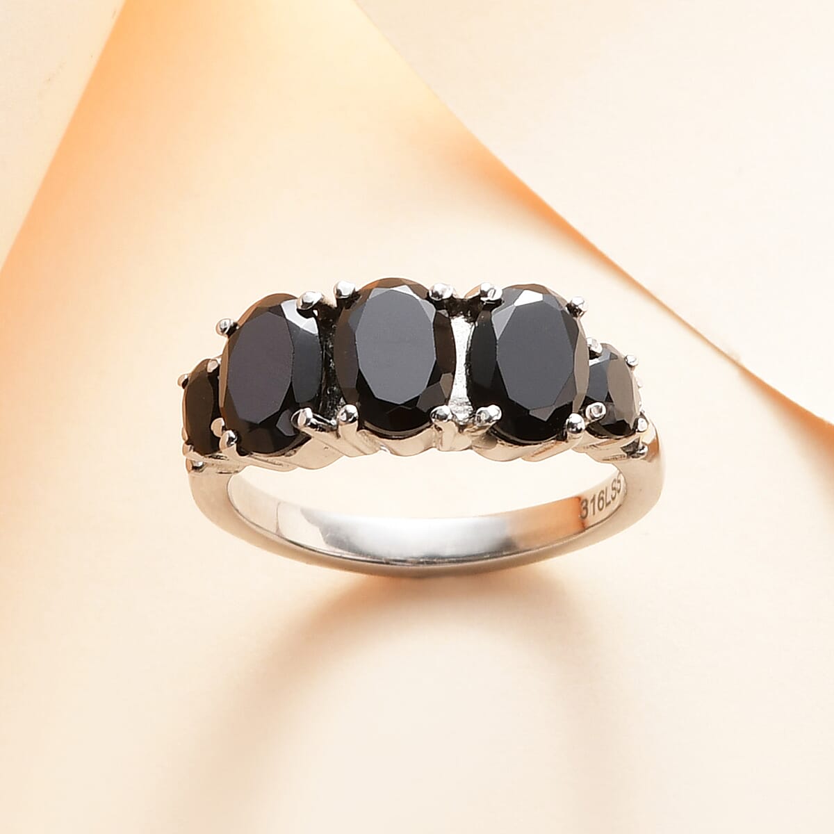 Thai Black Spinel and White Topaz Ring in Stainless Steel (Size 6.0) 2.50 ctw image number 2