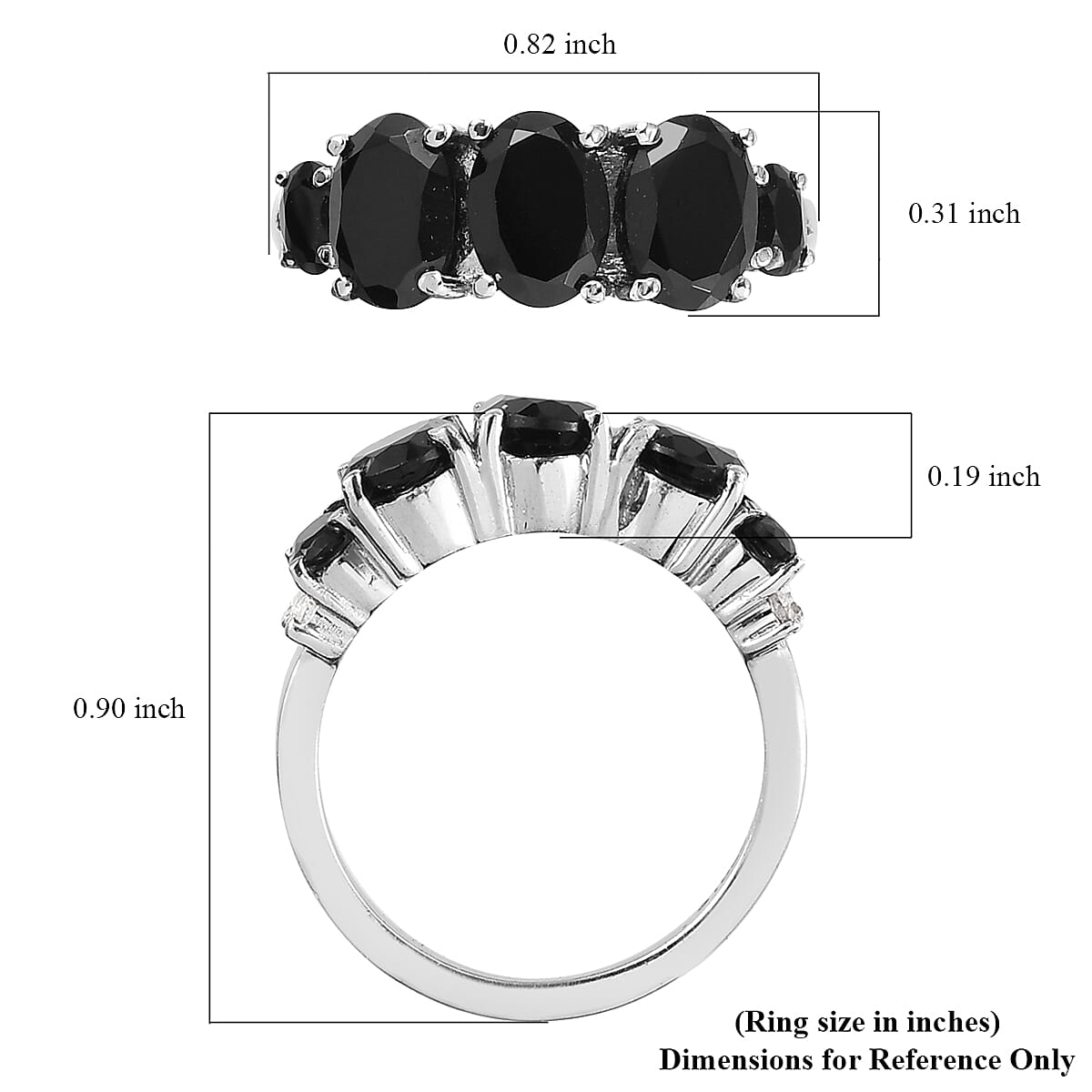 Thai Black Spinel and White Topaz Ring in Stainless Steel (Size 6.0) 2.50 ctw image number 5