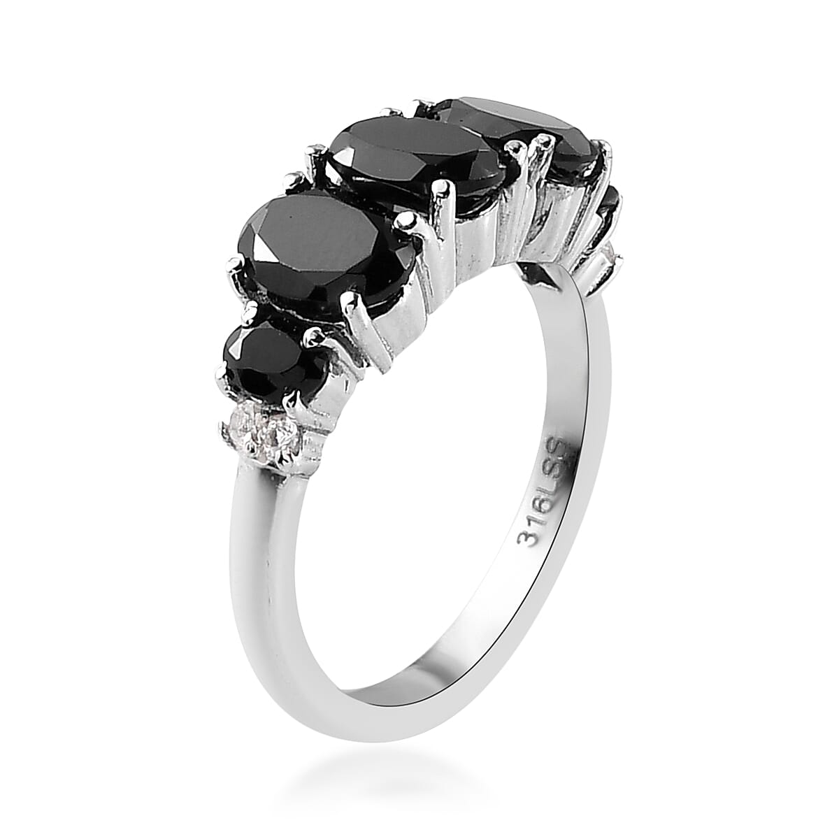 Thai Black Spinel, White Topaz Ring in Stainless Steel (Size 9.0) 2.50 ctw | Tarnish-Free, Waterproof, Sweat Proof Jewelry image number 3