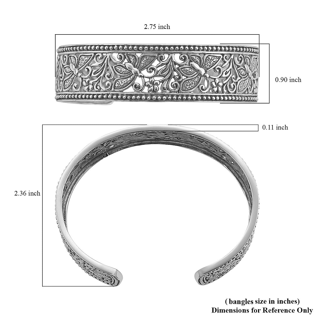 Bali Legacy Sterling Silver Butterfly Cuff Bracelet (7.25 In) 25.75 Grams image number 5