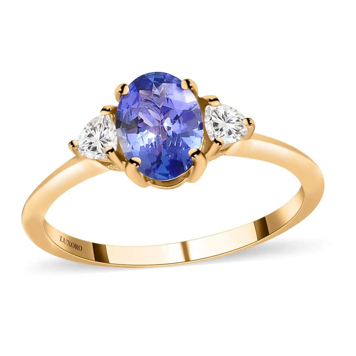 LUXORO 10K Yellow Gold AAA Tanzanite, Moissanite Trilogy Ring (Size 10.0) 1.15 ctw image number 0