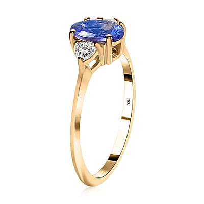 Luxoro AAA Tanzanite Ring, Moissanite Accent Ring, Trilogy Ring, Three Stone Ring, 10K Yellow Gold Ring, Promise Ring For Her, Gold Gift For Her 1.15 ctw