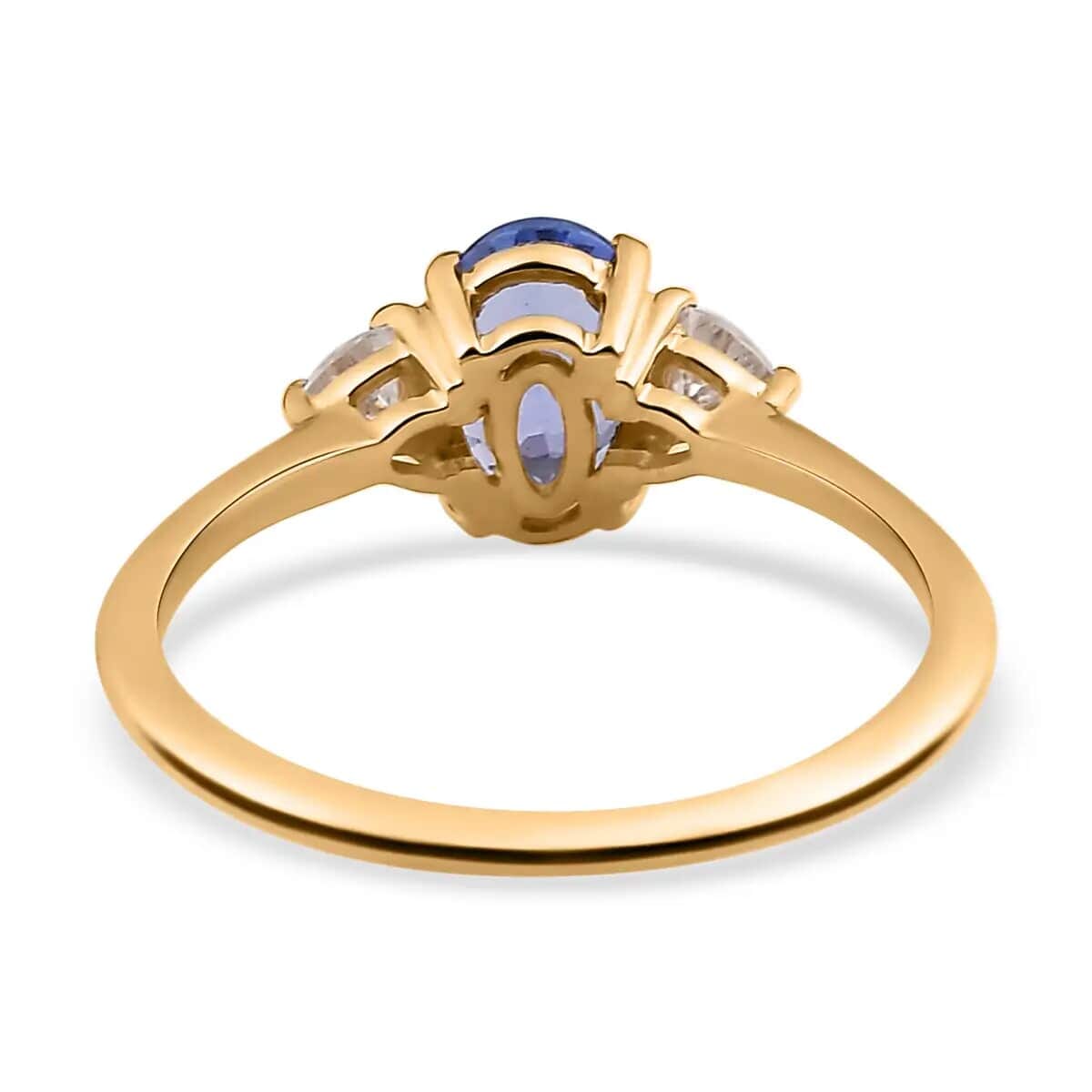 LUXORO 10K Yellow Gold AAA Tanzanite, Moissanite Trilogy Ring (Size 10.0) 1.15 ctw image number 4