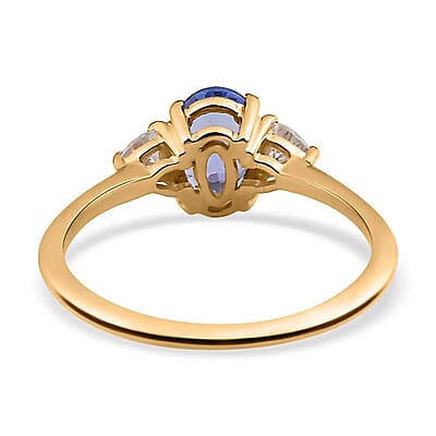 Luxoro AAA Tanzanite Ring, Moissanite Accent Ring, Trilogy Ring, Three Stone Ring, 10K Yellow Gold Ring, Promise Ring For Her, Gold Gift For Her 1.15 ctw